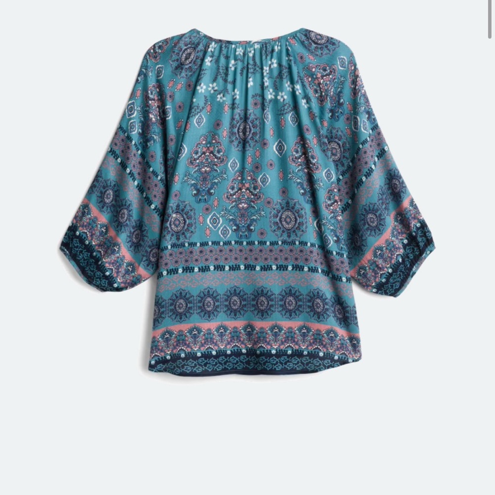 Teal Blue 3/4 Sleeve Relaxed Blouse - Picture 2 of 2